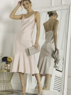 Jolie Moi Alaysha Cowl Neck Satin Dress, Dusty Pink