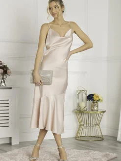 Jolie Moi Alaysha Cowl Neck Satin Dress, Dusty Pink