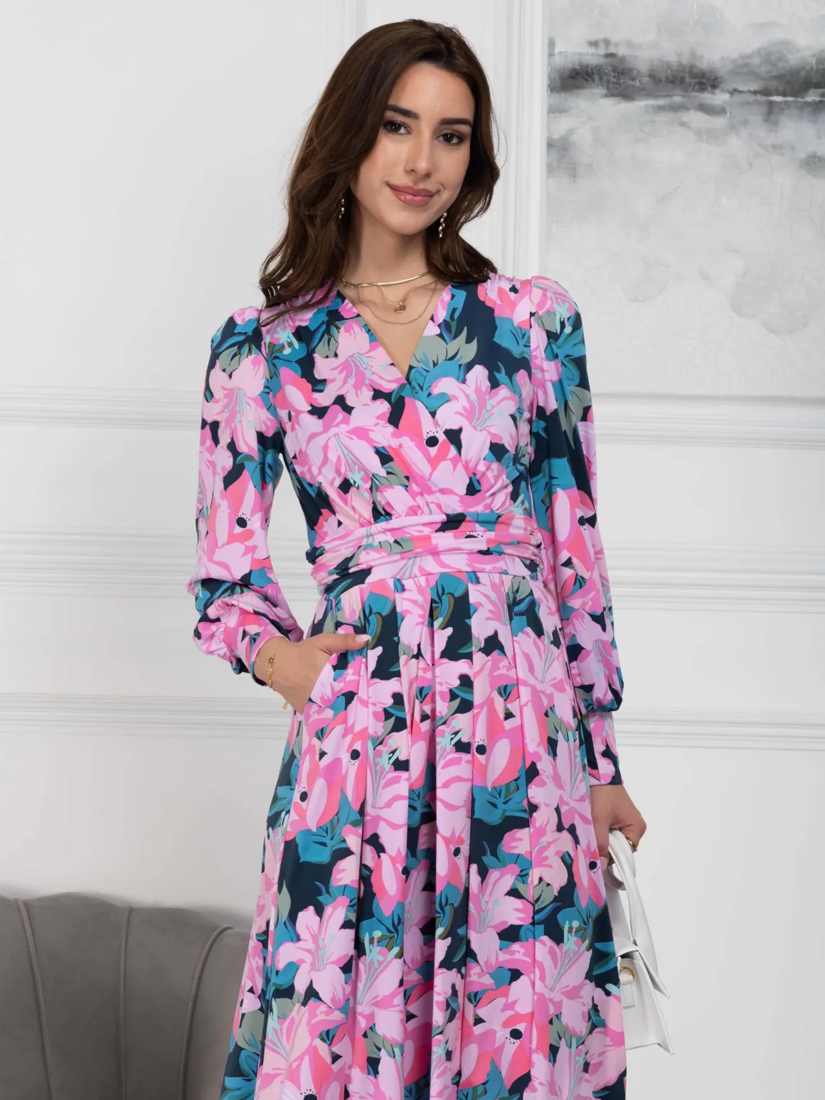 Jolie Moi Allyn Long Sleeved Maxi Dress, Floral Multi