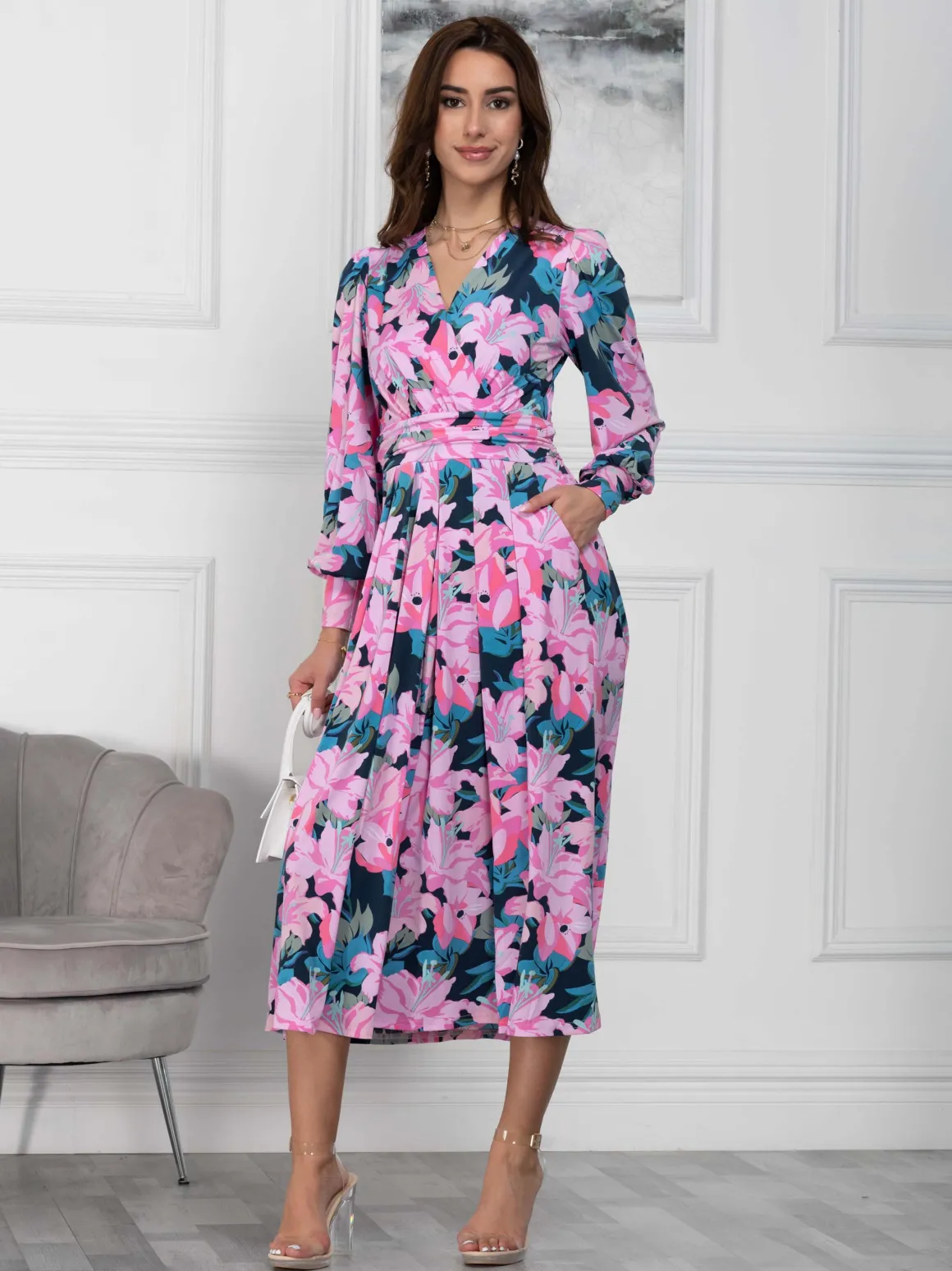 Jolie Moi Allyn Long Sleeved Maxi Dress, Floral Multi