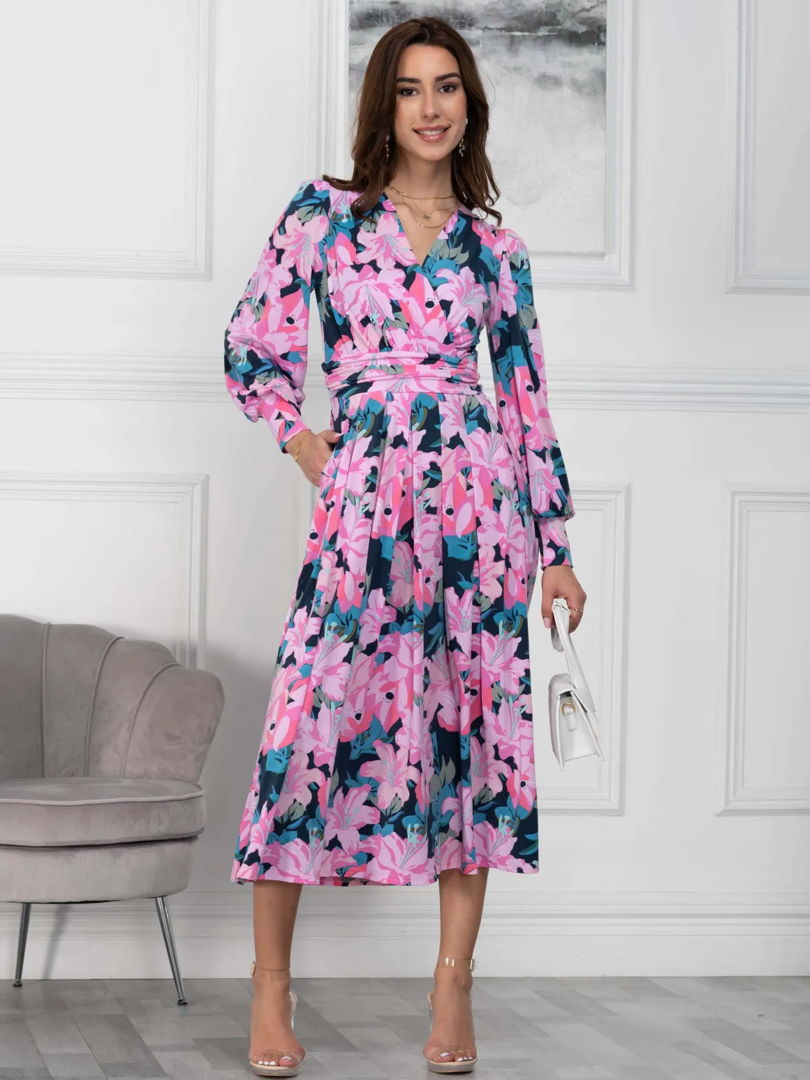 Jolie Moi Allyn Long Sleeved Maxi Dress, Floral Multi
