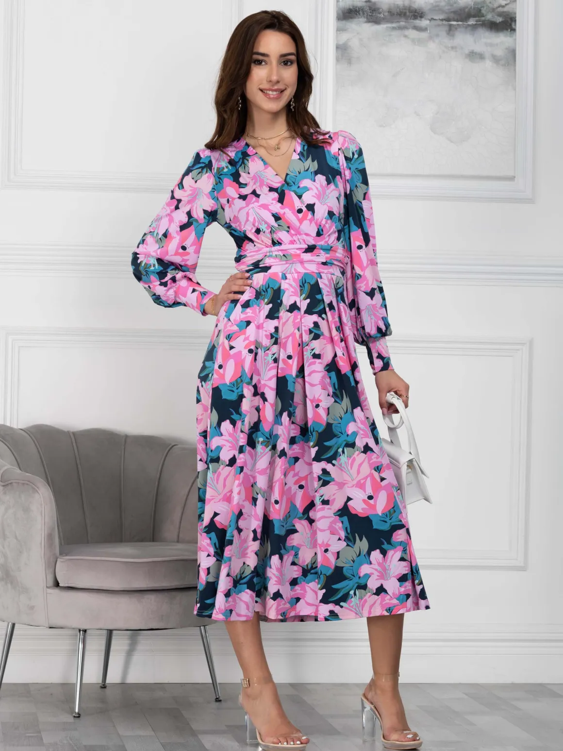 Jolie Moi Allyn Long Sleeved Maxi Dress, Floral Multi