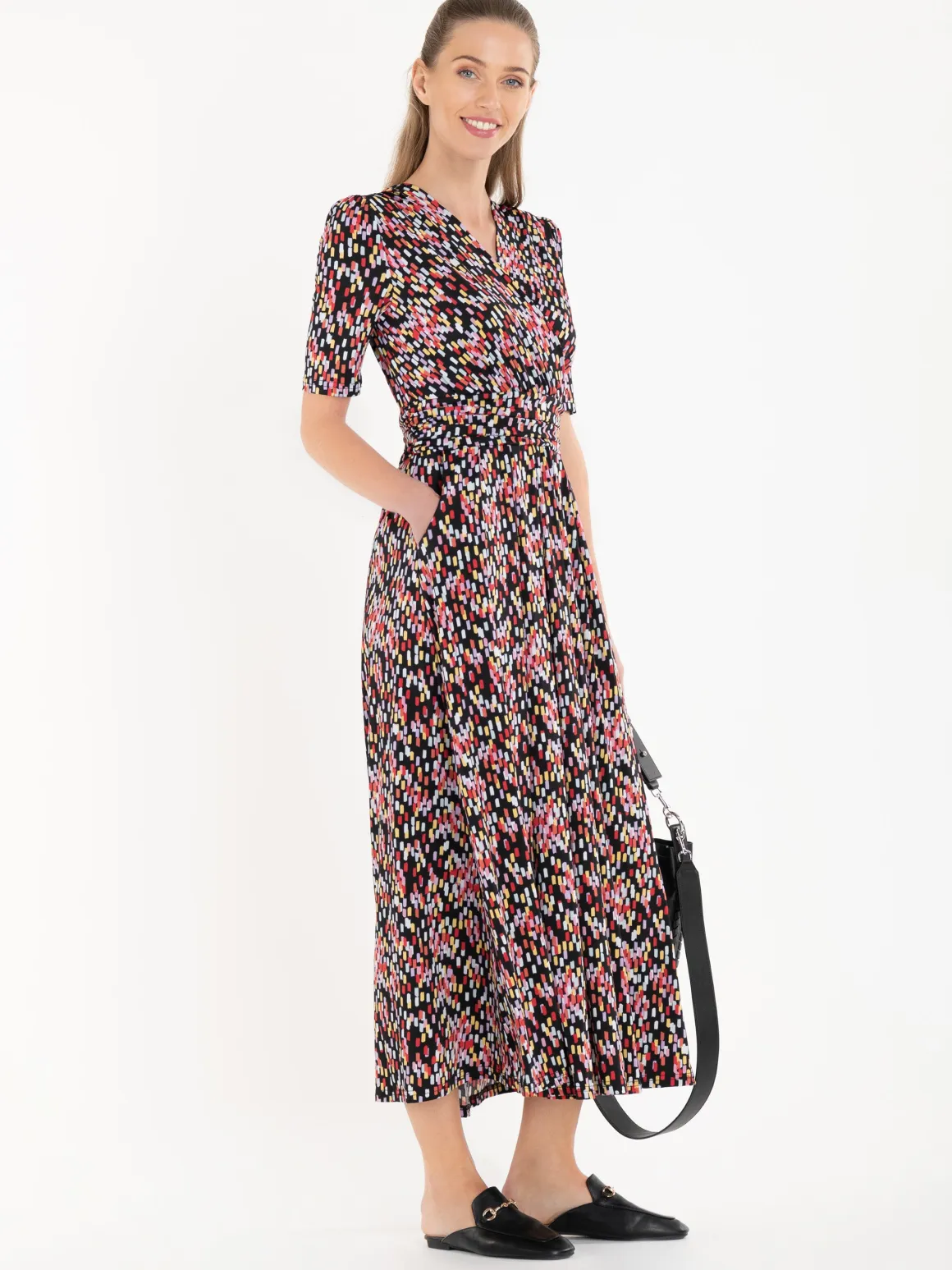 Jolie Moi Amaka Wrap Print Midi Dress, Black Multi