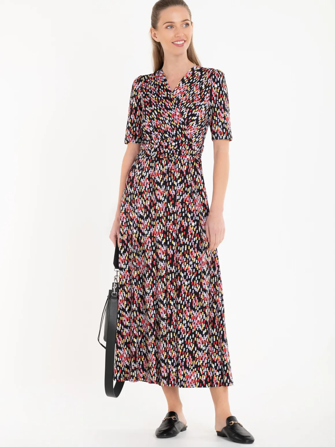 Jolie Moi Amaka Wrap Print Midi Dress, Black Multi