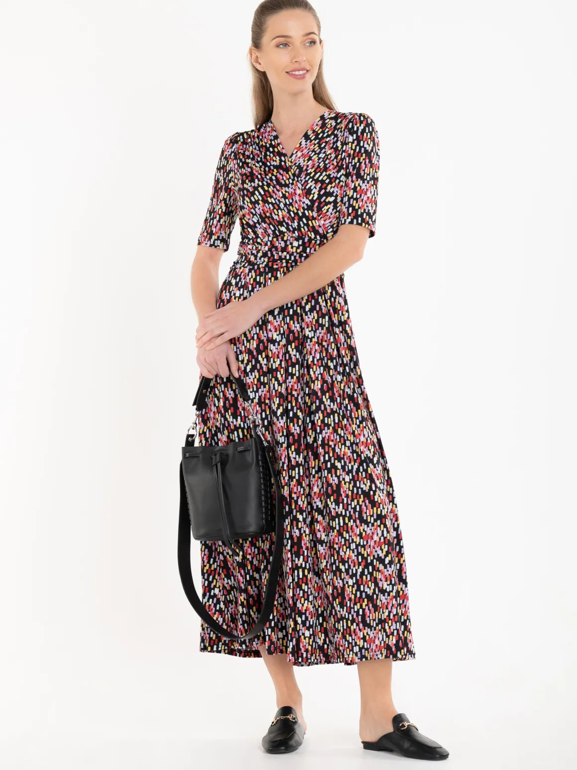 Jolie Moi Amaka Wrap Print Midi Dress, Black Multi