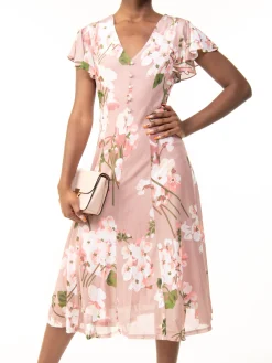 Jolie Moi Amia Floral Print Midi Dress, Pink Floral