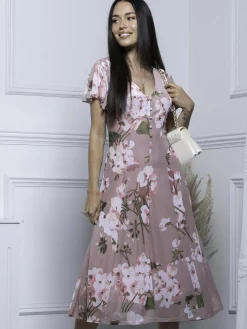 Jolie Moi Amia Floral Print Midi Dress, Pink Floral
