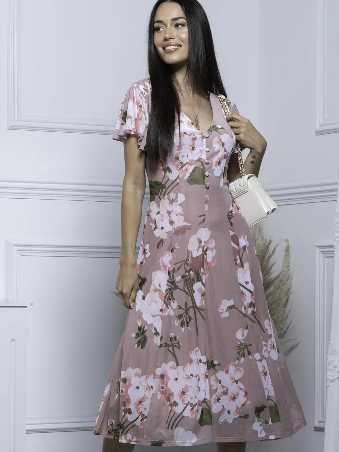 Jolie Moi Amia Floral Print Midi Dress, Pink Floral