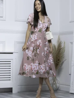 Jolie Moi Amia Floral Print Midi Dress, Pink Floral