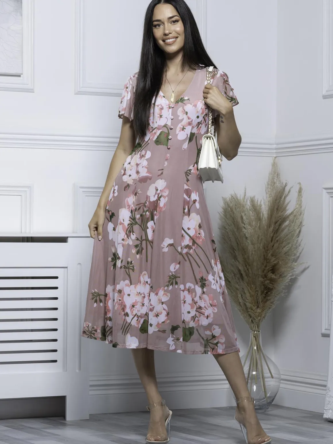 Jolie Moi Amia Floral Print Midi Dress, Pink Floral