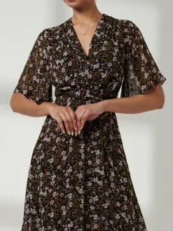 Jolie Moi Angel Sleeve Wrap Tie Front Maxi Dress, Black Floral