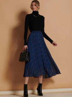 Jolie Moi Animal Print Chiffon Skirt, Blue Animal