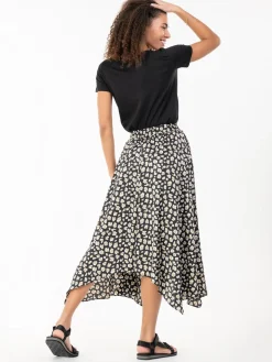 Jolie Moi Animal Print Hanky Hem Maxi Skirt, Black
