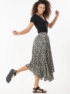 Jolie Moi Animal Print Hanky Hem Maxi Skirt, Black