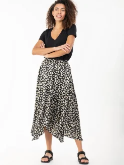 Jolie Moi Animal Print Hanky Hem Maxi Skirt, Black