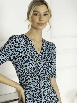 Jolie Moi Animal Print Wrap Neck Maxi Dress, Blue
