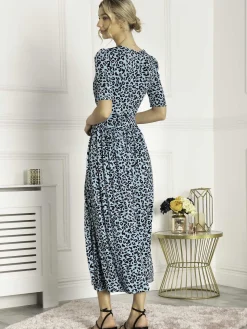 Jolie Moi Animal Print Wrap Neck Maxi Dress, Blue
