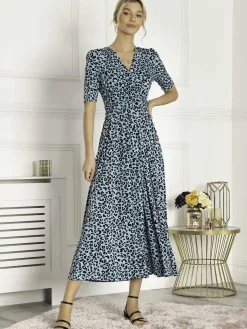Jolie Moi Animal Print Wrap Neck Maxi Dress, Blue