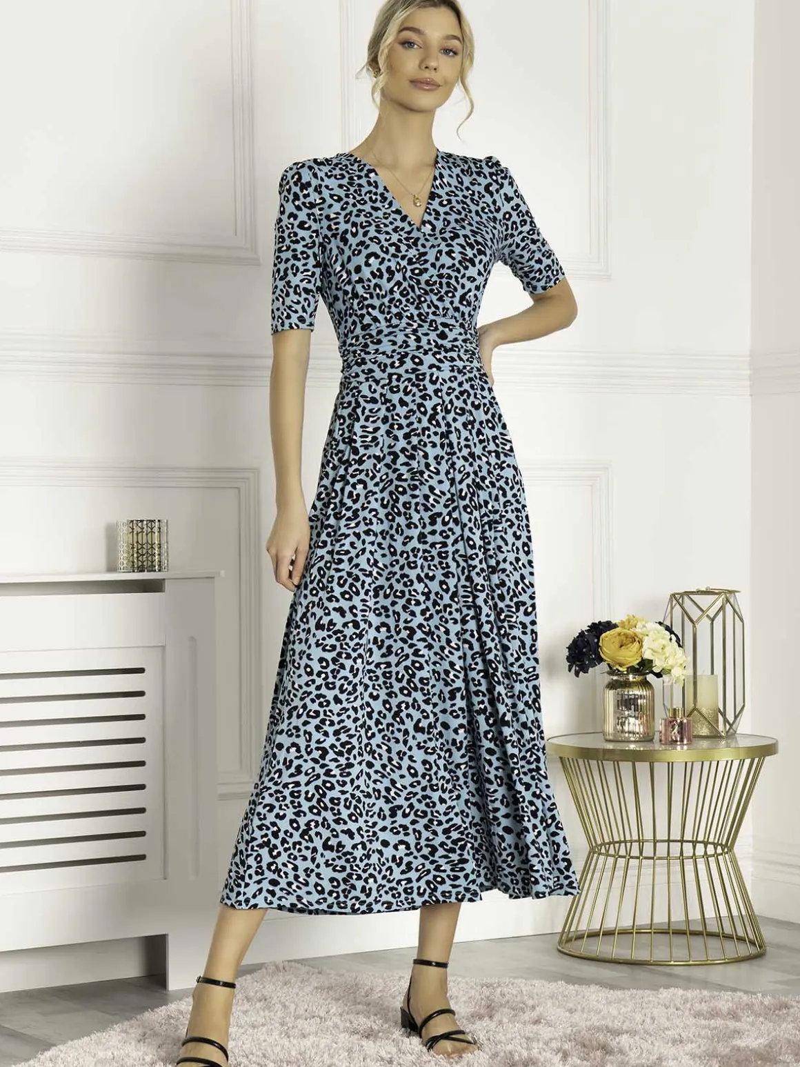Jolie Moi Animal Print Wrap Neck Maxi Dress, Blue