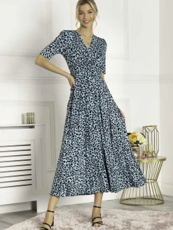 Jolie Moi Animal Print Wrap Neck Maxi Dress, Blue