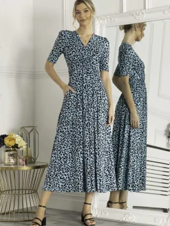 Jolie Moi Animal Print Wrap Neck Maxi Dress, Blue