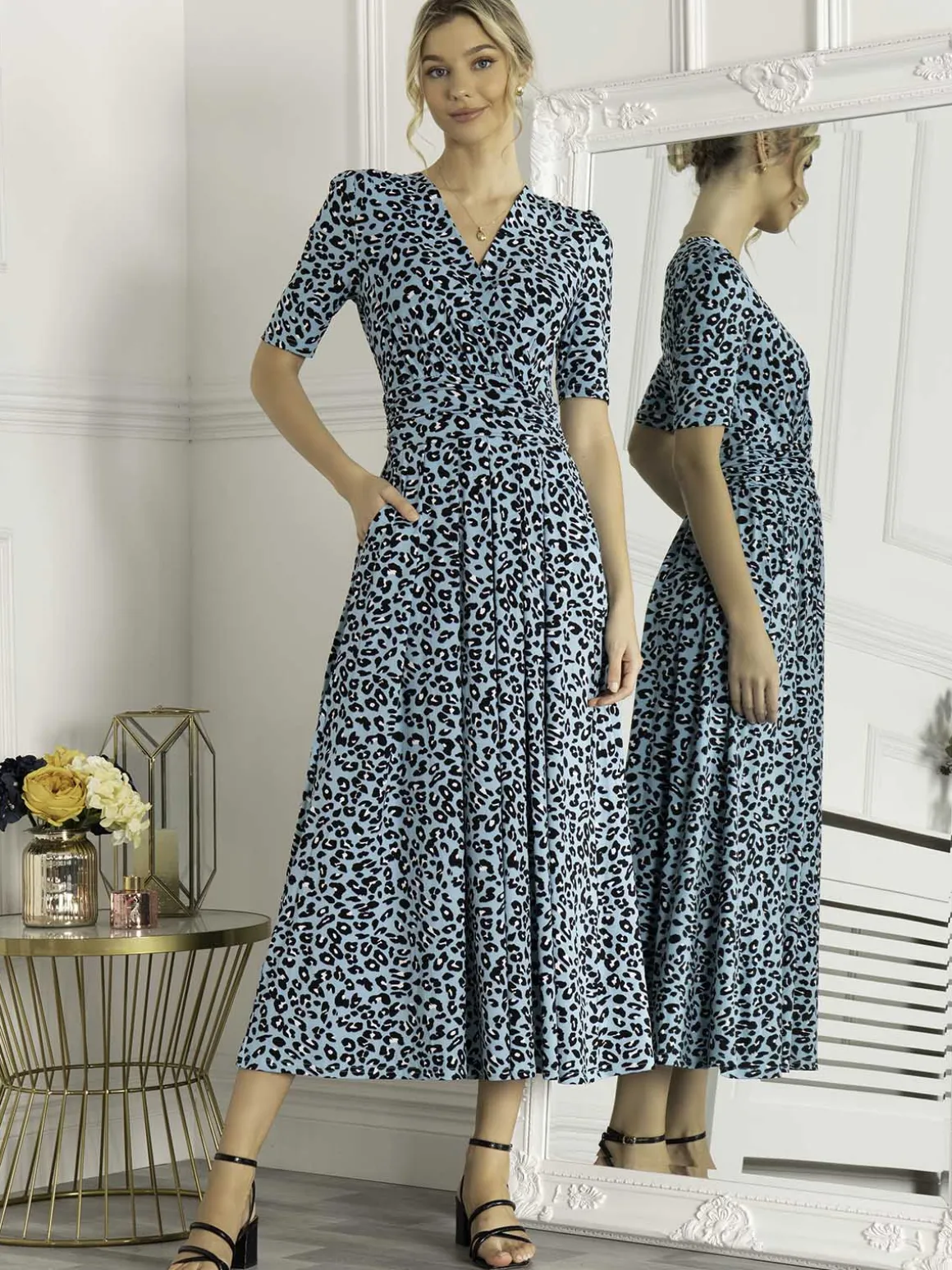 Jolie Moi Animal Print Wrap Neck Maxi Dress, Blue