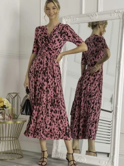Jolie Moi Animal Print Wrap Neck Maxi Dress, Pink Animal