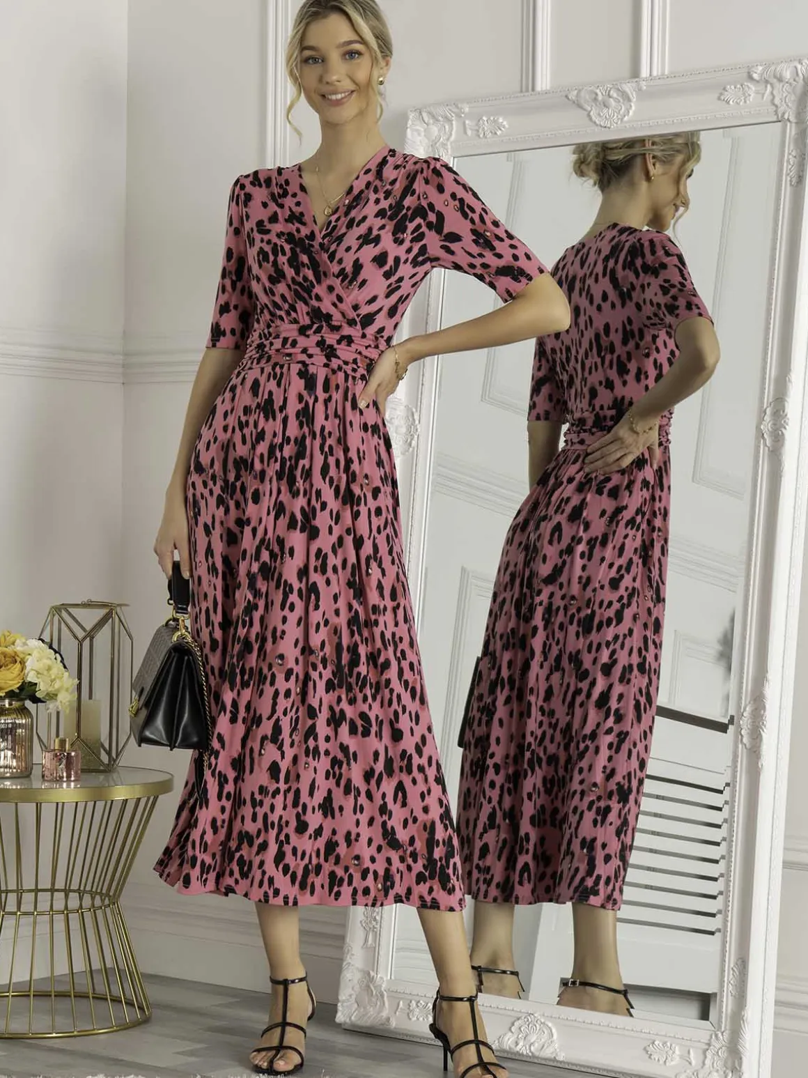 Jolie Moi Animal Print Wrap Neck Maxi Dress, Pink Animal