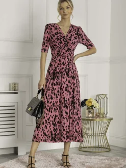Jolie Moi Animal Print Wrap Neck Maxi Dress, Pink Animal