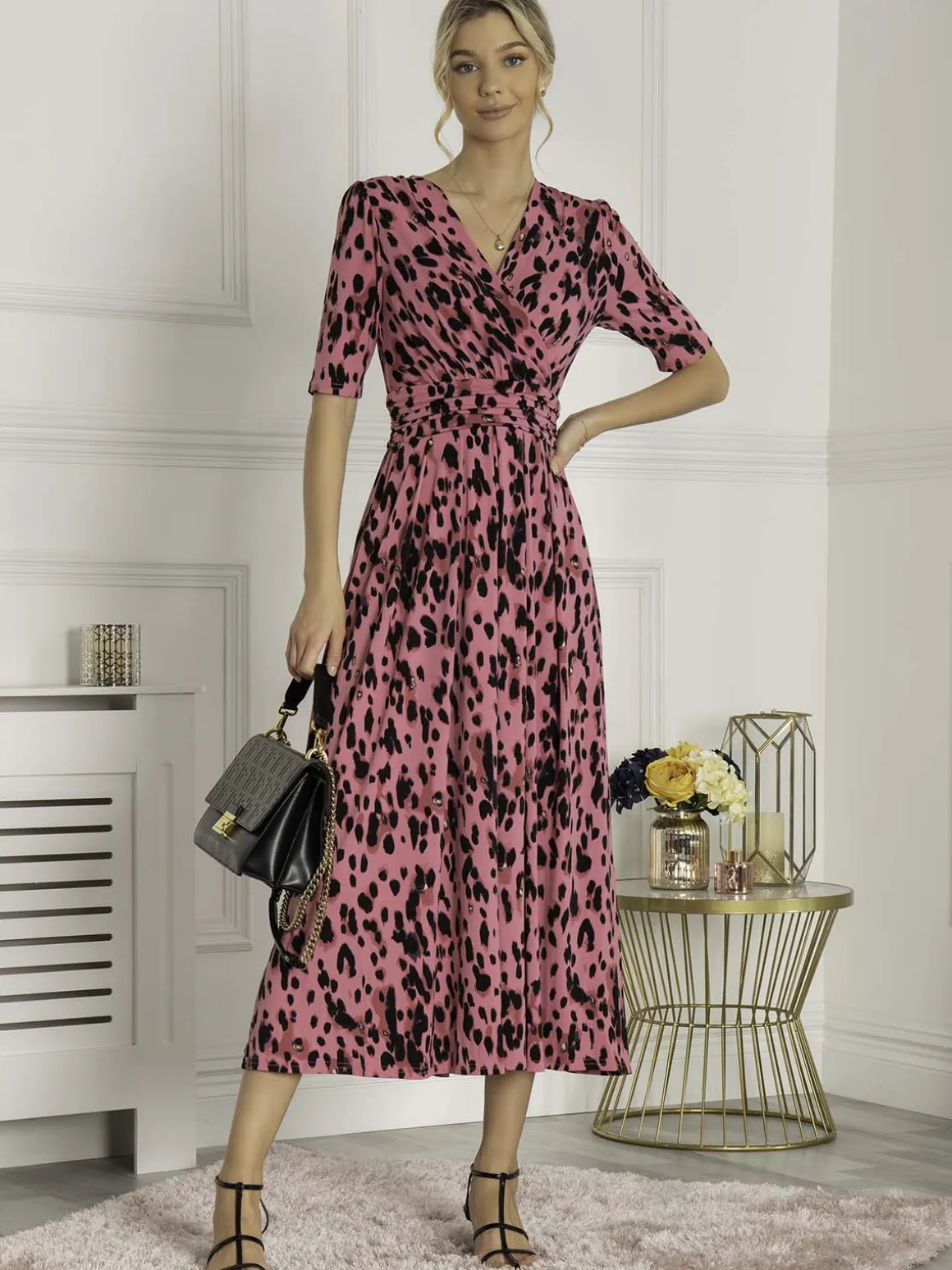 Jolie Moi Animal Print Wrap Neck Maxi Dress, Pink Animal