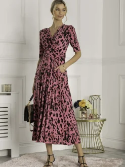 Jolie Moi Animal Print Wrap Neck Maxi Dress, Pink Animal