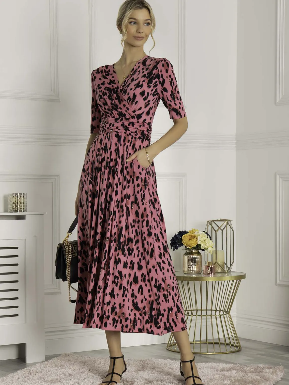 Jolie Moi Animal Print Wrap Neck Maxi Dress, Pink Animal