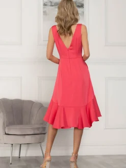 Jolie Moi Annabeth V Neck Flare Dress, Pink