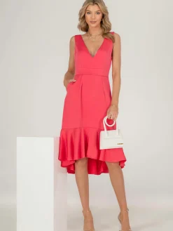 Jolie Moi Annabeth V Neck Flare Dress, Pink