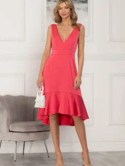 Jolie Moi Annabeth V Neck Flare Dress, Pink