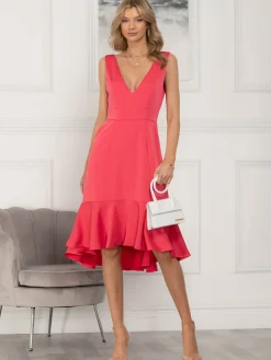 Jolie Moi Annabeth V Neck Flare Dress, Pink