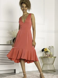 Jolie Moi Annabeth V Neck Flare Dress, Pink