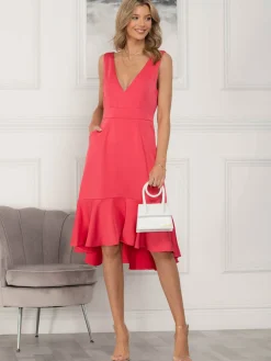 Jolie Moi Annabeth V Neck Flare Dress, Pink