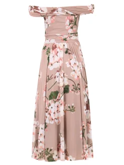 Jolie Moi Bardot Floral Mesh Midi Dress, Pink Floral