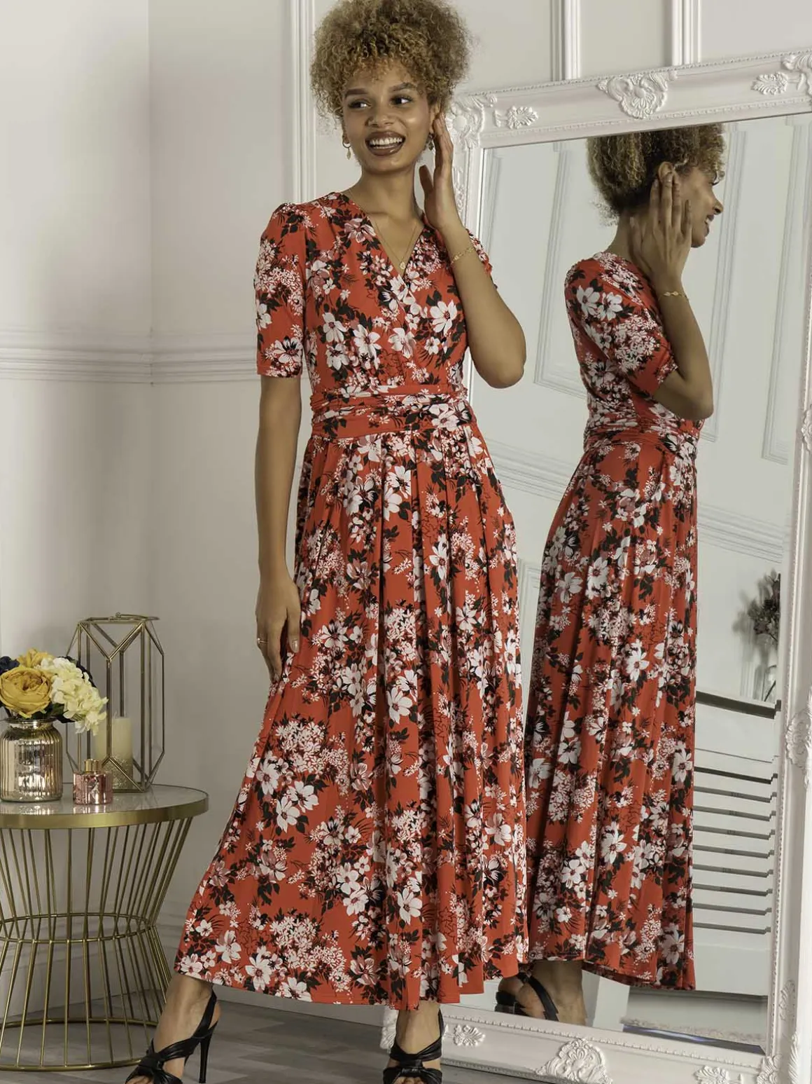 Jolie Moi Beatrice Jersey Maxi Dress, Red Floral