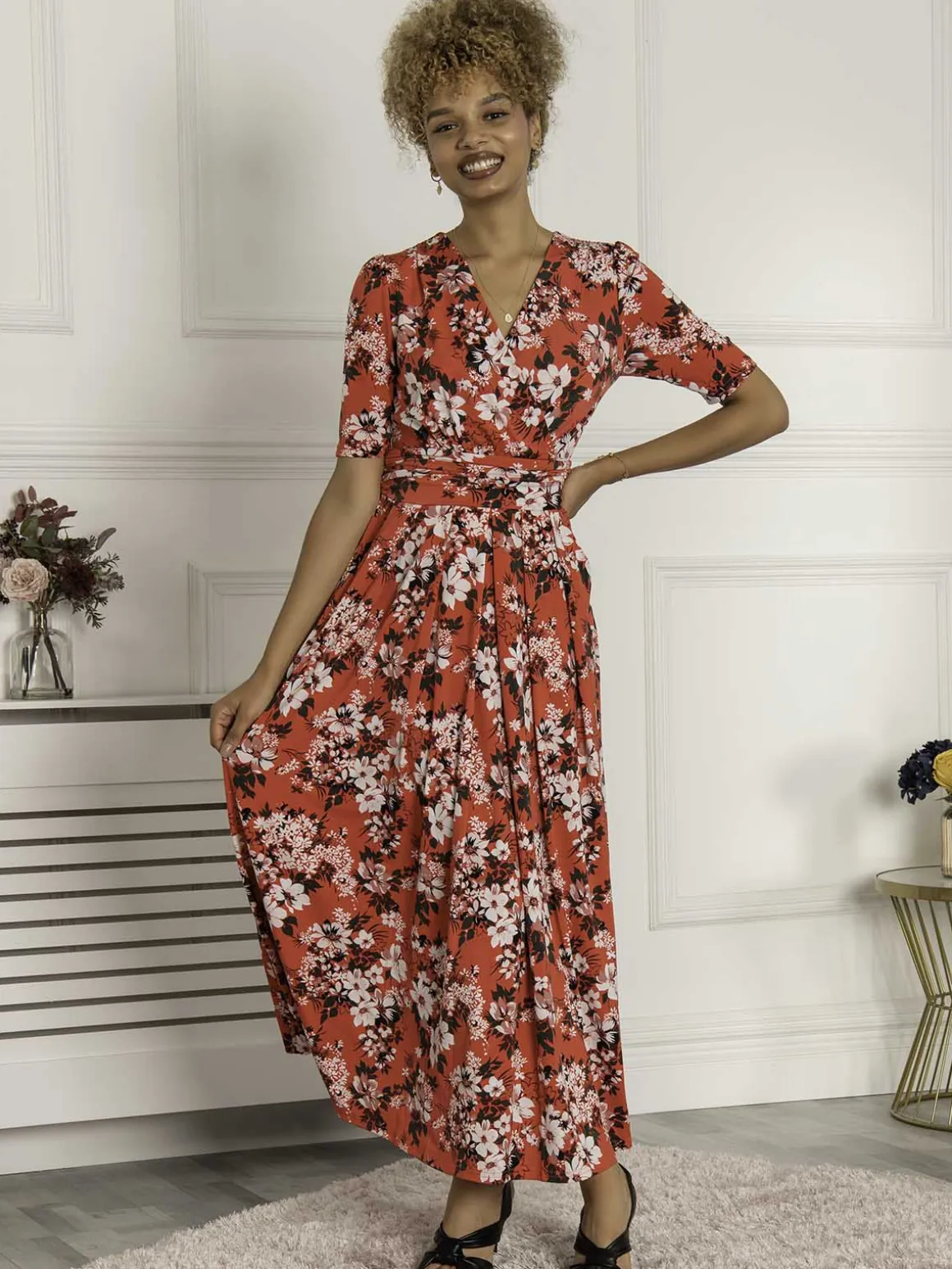 Jolie Moi Beatrice Jersey Maxi Dress, Red Floral
