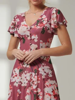 Jolie Moi Bellona Fit & Flare Mesh Dress, Dark Mauve