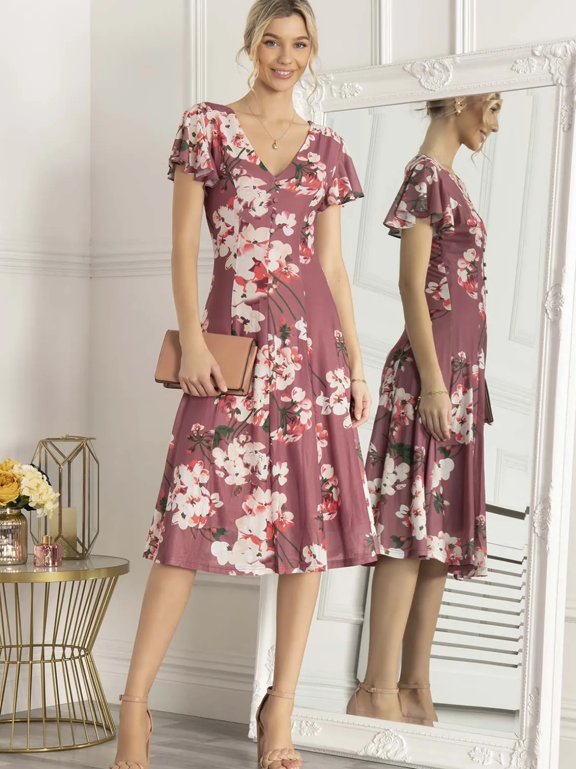 Jolie Moi Bellona Fit & Flare Mesh Dress, Dark Mauve