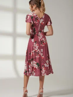 Jolie Moi Bellona Fit & Flare Mesh Dress, Dark Mauve
