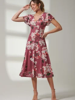 Jolie Moi Bellona Fit & Flare Mesh Dress, Dark Mauve