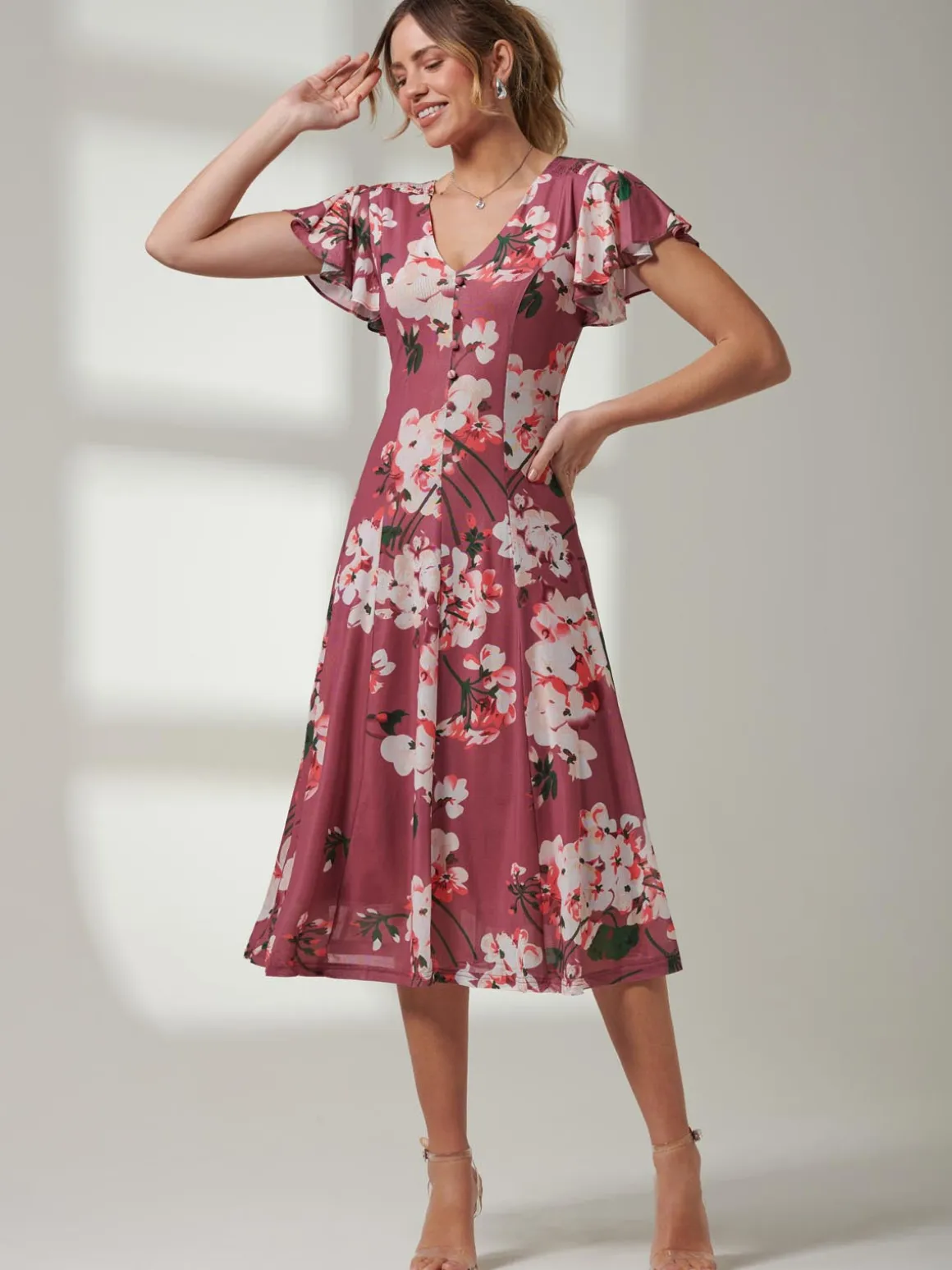 Jolie Moi Bellona Fit & Flare Mesh Dress, Dark Mauve