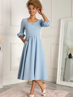 Jolie Moi Bell Sleeve Midi Dress, Blue