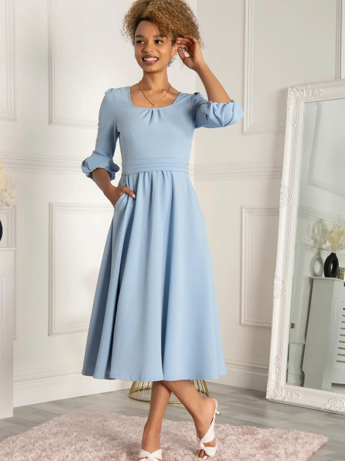 Jolie Moi Bell Sleeve Midi Dress, Blue