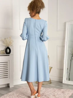 Jolie Moi Bell Sleeve Midi Dress, Blue