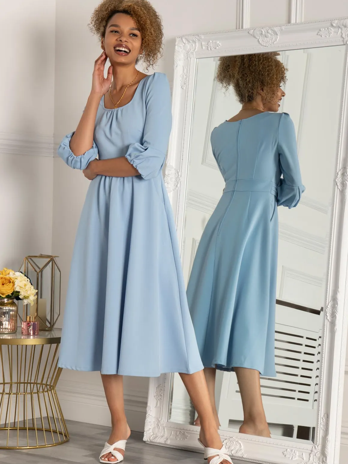 Jolie Moi Bell Sleeve Midi Dress, Blue